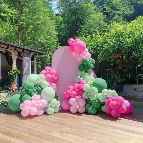 Pink and Green Balloon Arch Garland Kit 154pcs Sage Green and Pastel Pink Balloons for Girls Baby Shower Woodland Safari wild one Baptism Birthday summer tropical Party Decorations (Sage Green Pink) in Kuwait