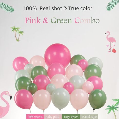 Pink and Green Balloon Arch Garland Kit 154pcs Sage Green and Pastel Pink Balloons for Girls Baby Shower Woodland Safari wild one Baptism Birthday summer tropical Party Decorations (Sage Green Pink) in Kuwait