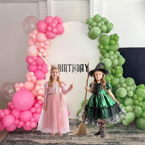 Pink and Green Balloon Arch Garland Kit 154pcs Sage Green and Pastel Pink Balloons for Girls Baby Shower Woodland Safari wild one Baptism Birthday summer tropical Party Decorations (Sage Green Pink) in Kuwait
