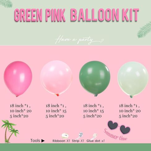 Pink and Green Balloon Arch Garland Kit 154pcs Sage Green and Pastel Pink Balloons for Girls Baby Shower Woodland Safari wild one Baptism Birthday summer tropical Party Decorations (Sage Green Pink) in Kuwait