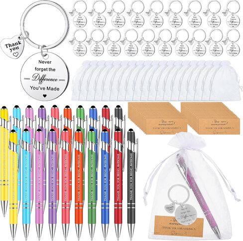 Lincia 20 Set Thanks Appreciation Gift Pens 20 Inspirational Ballpoint Pen 20 Stainless Steel Keychains and 20 Organza Bags 20 Thanks Cards for Colleague Gift(Inspirational,Rustic Color) in Saudi Arabia