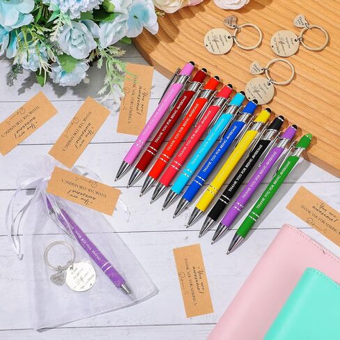 Lincia 20 Set Thanks Appreciation Gift Pens 20 Inspirational Ballpoint Pen 20 Stainless Steel Keychains and 20 Organza Bags 20 Thanks Cards for Colleague Gift(Inspirational,Rustic Color) in Saudi Arabia