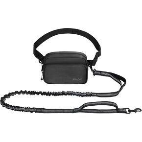 Dog Running Leash Hands Free Sparkly Pets Waist Bag for Large Dogs Crossbody Fanny Pack Black