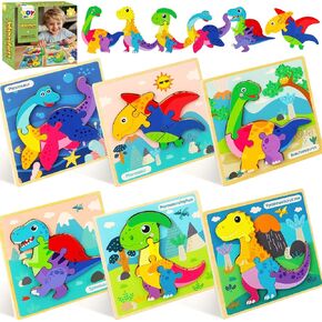 TOY Life Wooden Puzzles for Toddlers 2-4, 6 Pack Dinosaurs Puzzles for Kids Toddler 1-3, Montessori Toys for 1 2 3 Year Old, Educational Toys for Boys Girls Age 2 3 4 5, Baby Learning Toy Gifts