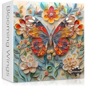 Vintage Butterfly Puzzles for Adults, Nature Butterfly Garden Flower Puzzle Paper Cut Art, Colorful Wings Jigsaw Puzzle 1000 Pieces,Retro Animal Floral Puzzle Challenging