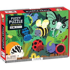 Mudpuppy Beetles & Bugs Fuzzy Puzzle, 42 Thick Pieces, 15" x 11" – Jigsaw Puzzle for Ages 3+ – Fun Sensory Puzzle Featuring Soft and Fuzzy Embellishments and a Colorful, Charming Illustration