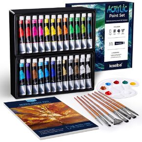 Acrylic Paint Set - Art Painting Supplies Kit for Kids & Adults With 24x22ml Acrylic Paints, 8 Brushes, 1 Painting Pad & Palette - Idea Gift Painting Kit for Student, Beginner & Artist
