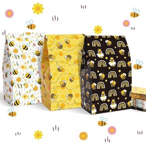 Whaline 36Pcs Bee Party Favor Bags Honey Bee Gift Bags Yellow Black White Bee Rainbow Goodie Bags Paper Treat bags with Tag Stickers for Bee Day Baby Shower Birthday Party Supplies Gift Wrap