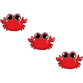 HHO Patch Set 3 Pieces. Mini Crab Embroidered Patches Red crab cute animal Kids Cartoon Iron on Patches for DIY Decoration T-Shirt Backpack Hoodies Bags Jeans