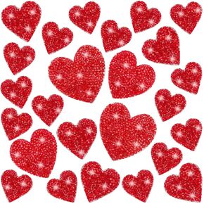 34pcs Heart Shape Iron on Patches 4Sizes Heart Rhinestone Patches Bling Rhinestone Adhesive Applique Hearts Glitter Crystal Patches for Clothing Bag Shoes Hats Repair Decoration