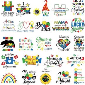 25 Sheets Autism Awareness Iron on Decals HTV Heat Transfer Vinyl Sheets Autism Puzzle Patches Buffalo Plaid Stickers Iron on Appliques for Clothing Design T-Shirt