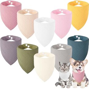 10 Pcs Muslin Cotton Triangle Dog Bandanas Reversible Pet Bibs Scarf Dog Scarves with Two Snaps Dog Apparel Accessories Kerchief for Small to Medium Dog Puppy Cat