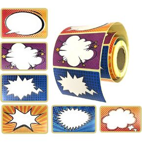 Cartoon/Comic Superhero Name Tag Labels, Colored Stickers 204 Per Roll Self-Adhesive by Toucan Craft Supplies