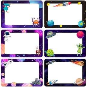 180 PCS Outer Space Name Tags Stickers, Space Theme Alien Planet Astronaut Galaxy Name Stickers for School Classroom Office Students Cubby Locker Clothes Themed Party, 2x3 inch