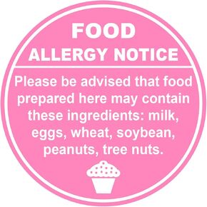 Allergy Warning Sticker,1.5inch 300pcs Round Pink Allergy Warning Sticker for Cake Shop,Party,Restaurants