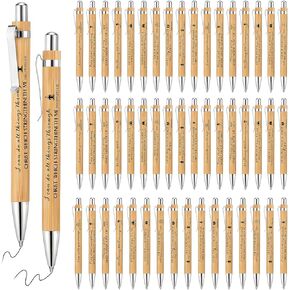 Fumete 30 Pcs Bible Verse Bamboo Pens Wooden Christian Pens Retractable Inspirational Motivational Quote Ballpoint Bulk for Women Men Office School Supplies Employee Writing Gifts