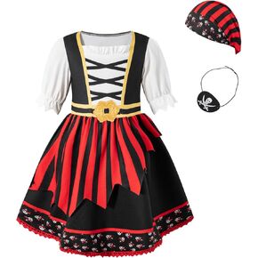Okbebe Toddler Baby Girl Pirate Costume Halloween Sea Buccaneer Dress And Pirate Eye Mask With Head Scarf