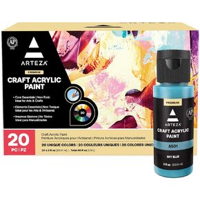 ARTEZA Craft Acrylic Paint Set, Water-Based Acrylic Craft Paint, Matte Finish Artist Paints, Art Supplies for Glass, Wood, Ceramics, Fabrics, Leather