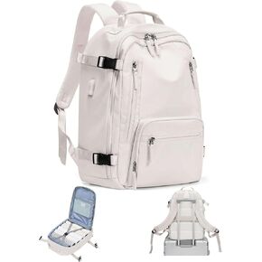 BJLFS Travel Backpack for Women Men, Carry on Backpack Flight Approved Item Bag,Casual Daypacks Cabin Bagage,Hiking Backpack Lightweight Rucksack, Business Laptop Backpack with USB Charger White
