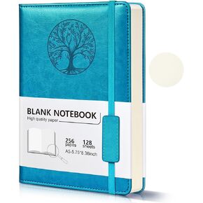 Blank Journal Notebook for Women Men, A5 Unlined Journal for Writing Sketchbook, Hardcover Leather Unruled Jouranl Notebook for Work with 256Pages Thick Paper for Writing(5.75'' X 8.38'' Blue)