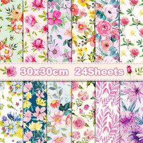 24 Sheets Vintage Floral Pattern Paper 12'' x 12'' Vintage Floral Scrapbook Paper Antique Flower Double-Sided Scrapbook Paper Flower Scrapbook Paper for Background Card Making Origami DIY Craft Paper