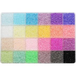 Size 12/0 Crafts Glass Seed Beads 2mm Tiny Pony Beads Assorted Kit with Organizer Box for Jewelry Making (24 Assorted Multicolor Kit, Total About 14400pcs)