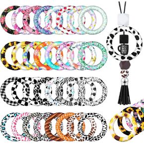 Motionchic 32 Pcs Silicone Beadable Ring 65mm Round Silicone Loop with 2 Hole Beadable Focal Frames Silicone Pendant for DIY Keychain Necklace Jewelry Making Hanging Ornaments(Stylish Style)