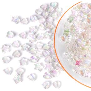 200 pcs Acrylic Beads Heart Star Beads Mix Colorful Beads Cute Beads Bulk for Jewelry Making DIY Crafts Friendship Bracelet
