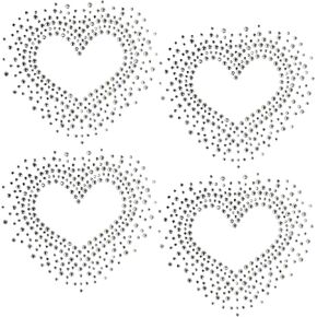 Set of 4 Heart Love Valentine's Day Hotfix Clear Rhinestone Iron On Design Transfer Bling - Each Heart 3.5" by 3.5" | Sample Star Included | Rococo Designs