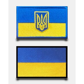 2 Pieces Ukraine Flag Patches with Gold Trident Shield Tactical Embroidered Crest Shoulder Combat Military Patch for Clothes Caps,Bags,Backpacks,Vest, Uniforms