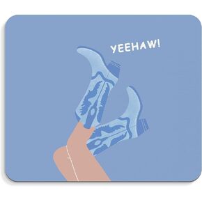 Blue Western Mouse Pad - Yeehaw Cowgirls Boots Mousepad, Cowgirls Preppy Office Mouse Pad, Blue Western Desk Mousepad, Blue Girly Mouse Pad, Gifts for Employees, Western Gifts, 9.5x8 Inches