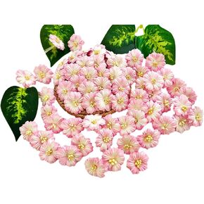 Flowers Heads for Crafts DIY Scrapbooking Embellishments Artificial Mulberry Paper Handmade Small Blossom Flower Greeting Cards (Pink)