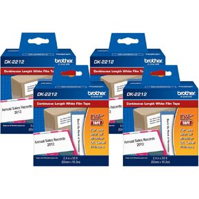 Brother Genuine DK-2212 Continuous Length Black on White Film Tape for Brother QL Label Printers, 2.4" x 50' (62mm x 15.2M), 1 Roll per Box, DK2212,Black/White