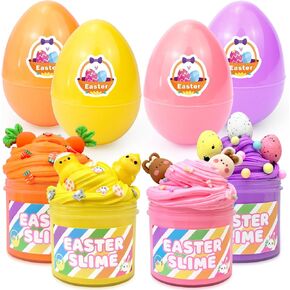Easter Basket Stuffers for Kids, 4 Pack Prefilled Easter Eggs w/Slime and Charms Toys for Teens Girls Boys, Non Candy Easter Egg Hunt Supplies, Party Favor Goodie Treat Bag Fillers Gifts for Toddler