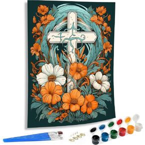 SKRYUIE Paint by Numbers Kits for Adults Cross, Acrylic Christ Oil Paint by Numbers for Adults Beginner Canvas with Brushes Paintwork Art Crafts for Home Decor 16x20 inch n4