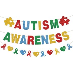 Autism Awareness Banner, 10 Feet Autism Awareness Decorations, No DIY, Glitter Autism Awareness Bulletin Board Decorations for School Classroom Outdoor, April Autism Awareness Support Party