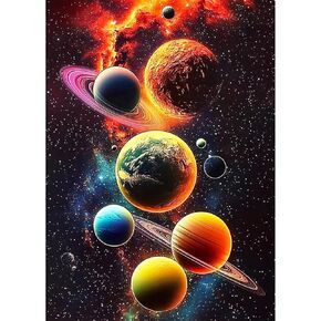 Lxmsja Planets Diamond Art Kits for Adults, Solar System DIY Full Drill Diamond Painting Kits for Beginners, 5D Gem Art Crafts for Adults, Home Wall Decor 12x16 inch