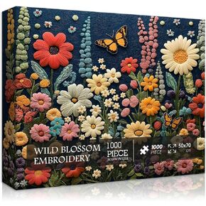 Wildflower Puzzle for Adults 1000 Pieces, Colorful Flower Puzzles for Adults Vintage Plant Butterfly Art Puzzle, Spring Garden Floral Jigsaw Puzzles for Adults 1000 Pieces Nature