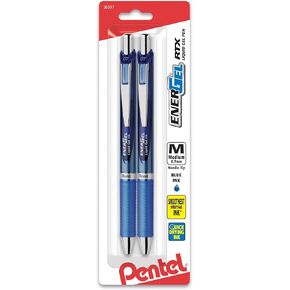 Pentel EnerGel RTX Retractable Liquid Gel Pen, (0.7mm), Medium Line, Needle Tip, Black Ink, Pack of 2 (BLN77BP2A)