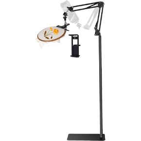 Adjustable Embroidery Hoops Stand for Hand Work,Cross Stitch Frame with 360° Rotation, Embroidery Stand Lap Suitable for Embroidery Kit,3-in-1 Hoop/Tablet/Phone Holder Floor Stand，White