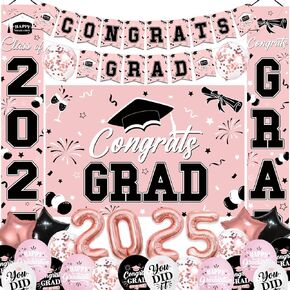 Graduation Decorations Class of 2025, Maroon Graduation Party Decorations Set Includes Congrats Grad Backdrop Banner, 2025 Foil Balloons and Latex Balloons, Graduation Party Supplies