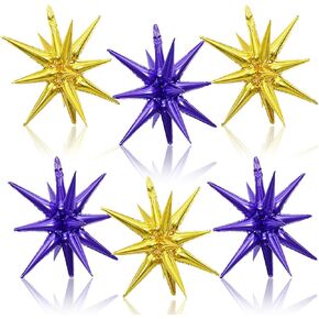Silver Star Balloons, 22 Inch Silver Foil Explosion Star Balloons, Large Spike Balloons Mylar Star Cone Balloons, for Birthday Graduation Christmas New Year Eve Disco Party Backdrop Decorations