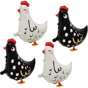 Walking Chicken Balloons Pack of 4, Black, Animal Themed Party Balloons, Unisex Children, Easter