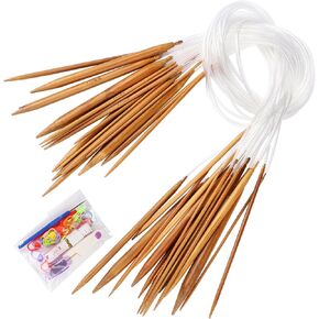 18 Pairs Bamboo Knitting Needles Set Circular Wooden Knitting Needles with Small Tools for Weave Double Pointed Flexible Knitting Needles for Handmade Creative DIY (White Colorful, 16inch)