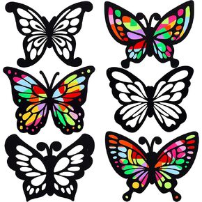 Outus Butterfly Stained Glass Effect Paper Butterfly Suncatcher, 6 Types for Window Art Classroom Art Craft Party Favor Travel Toy, 6.3 x 4.3 Inch with Colored Paper (24 Pieces)