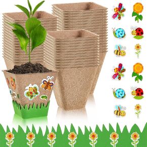 Gueevin 100 حزمة حديقة الورق وعاء طقم زهرة نبات زهرة الحرف الربيع بما في ذلك أواني نبات الخث لاصق ملصقات الرغوة ملصقات وعاء إيفا العشب