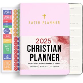 2025 Christian Planner, Bible Planner & Prayer Journal | Daily Christian Planner 2025 For Women & Men with Weekly & Monthly Planning | 12 Month A5 Size | Black | Faith Planner