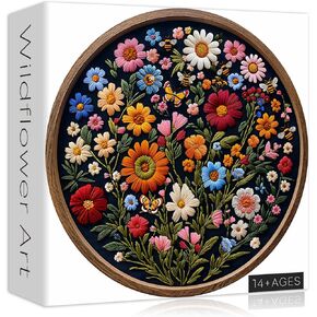 Vintage Wildflower Puzzles for Adults 1000 Pieces, Round Butterfly Bee Plant Puzzle Nature Art, Circle Pretty Flower Garden Jigsaw Puzzle, Retro Aesthetic Floral Puzzle