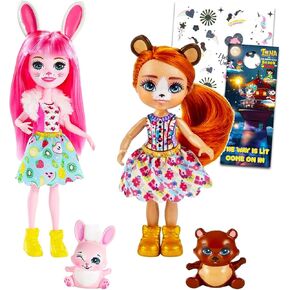 Mattel Enchantimals Dolls 2 Pack for Girls - Bree Bunny & Biloxi Bear with Animal Friends & Tattoos in Saudi Arabia