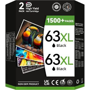 InkID 63XL Compatible for HP 63 Black Ink Cartridge Work for OfficeJet 3830 5255 4650 5258 5200 4655 4652 5212 Envy 4520 4512 DeskJet 1112 3630 2130 3632 (2 Pack)